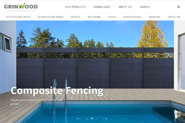 格林特木塑，Grinwood WPC Material Co.,Ltd.，表贸公司网站设计